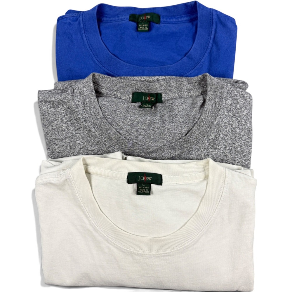 LOT OF 3 J Crew Oarsman Tees Mens L Green Tag Crewneck Bundle Blue Grey White
